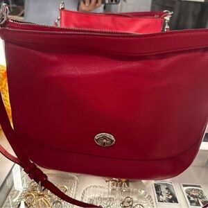 Coach Turnlock Hobo, Red Pebbled Leather, with Certificate of Authenticity